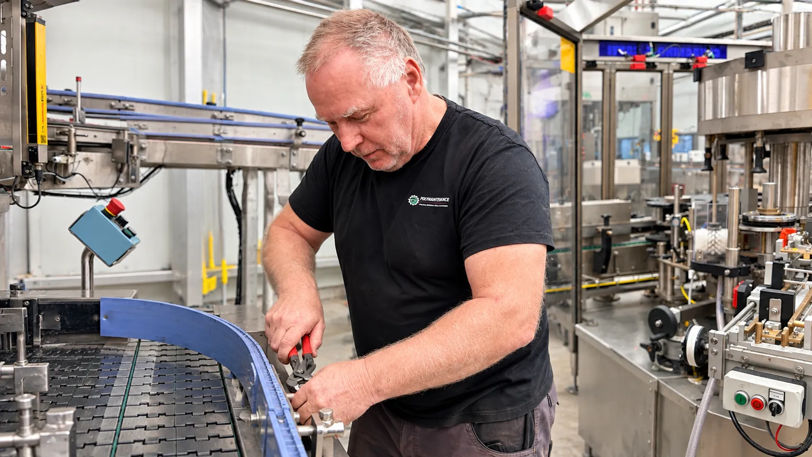 Technicien réalisant une opération de maintenance sur une machine industrielle
